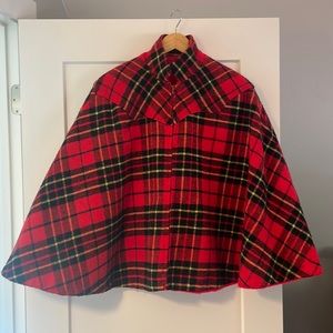 Vintage Red Plaid Poncho